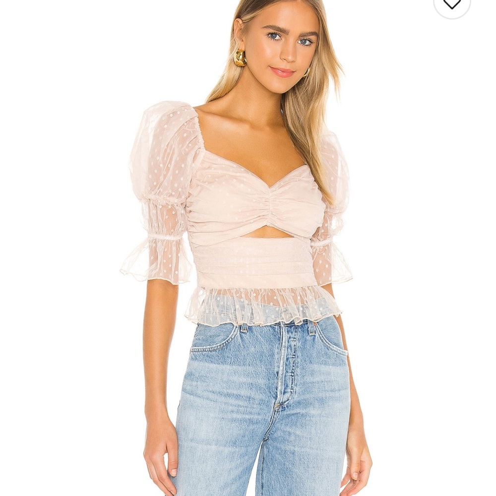 LPA Light Pink Sheer Puff Sleeve Blouse